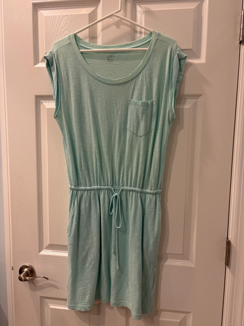 Loft Beach Light Aqua Drawstring Pocket Dress or Coverup Size Small